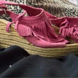 Stylish Pink Fringe Espadrille Sandals